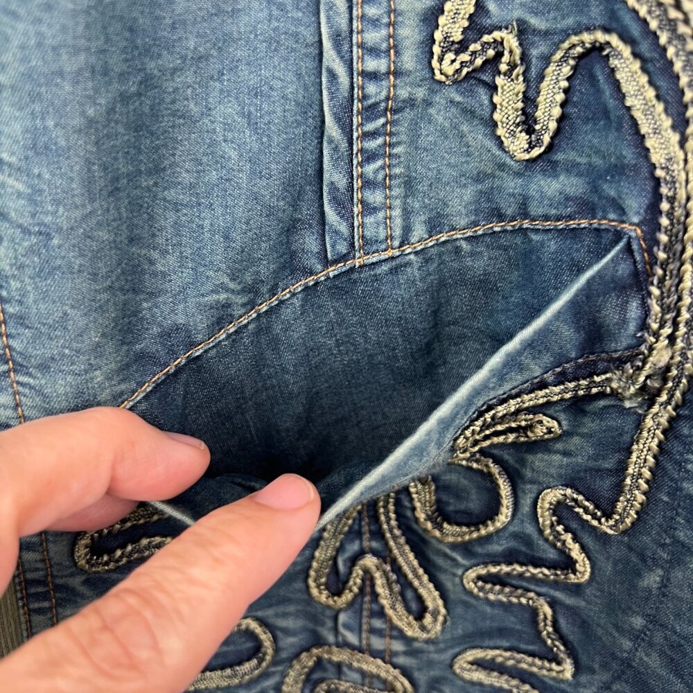 Parsley & Sage‎ Mixed Media Button Front Boho Denim Jacket Size L - Picture 5 of 7